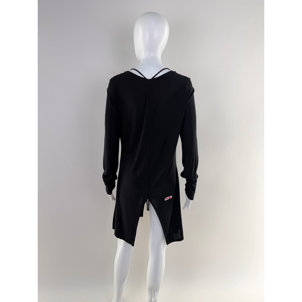 Black Ruched V Neck Long Sleeve Top Tunic Dress Made In China Size 12 - Picture 7 of 8
